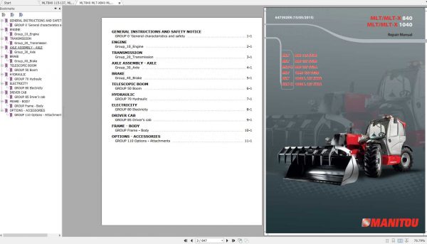 Manitou MLT 840 MLT 1040 Repair Manuals 1