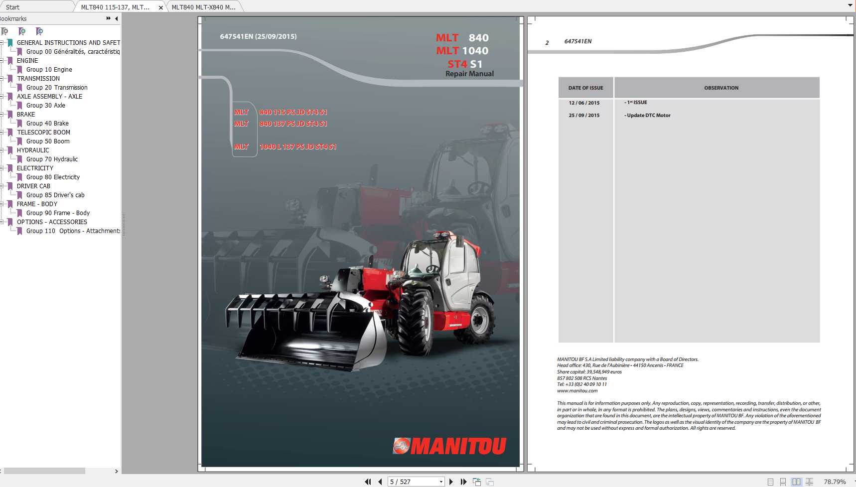 Manitou MLT 840 MLT 1040 Repair Manuals 2