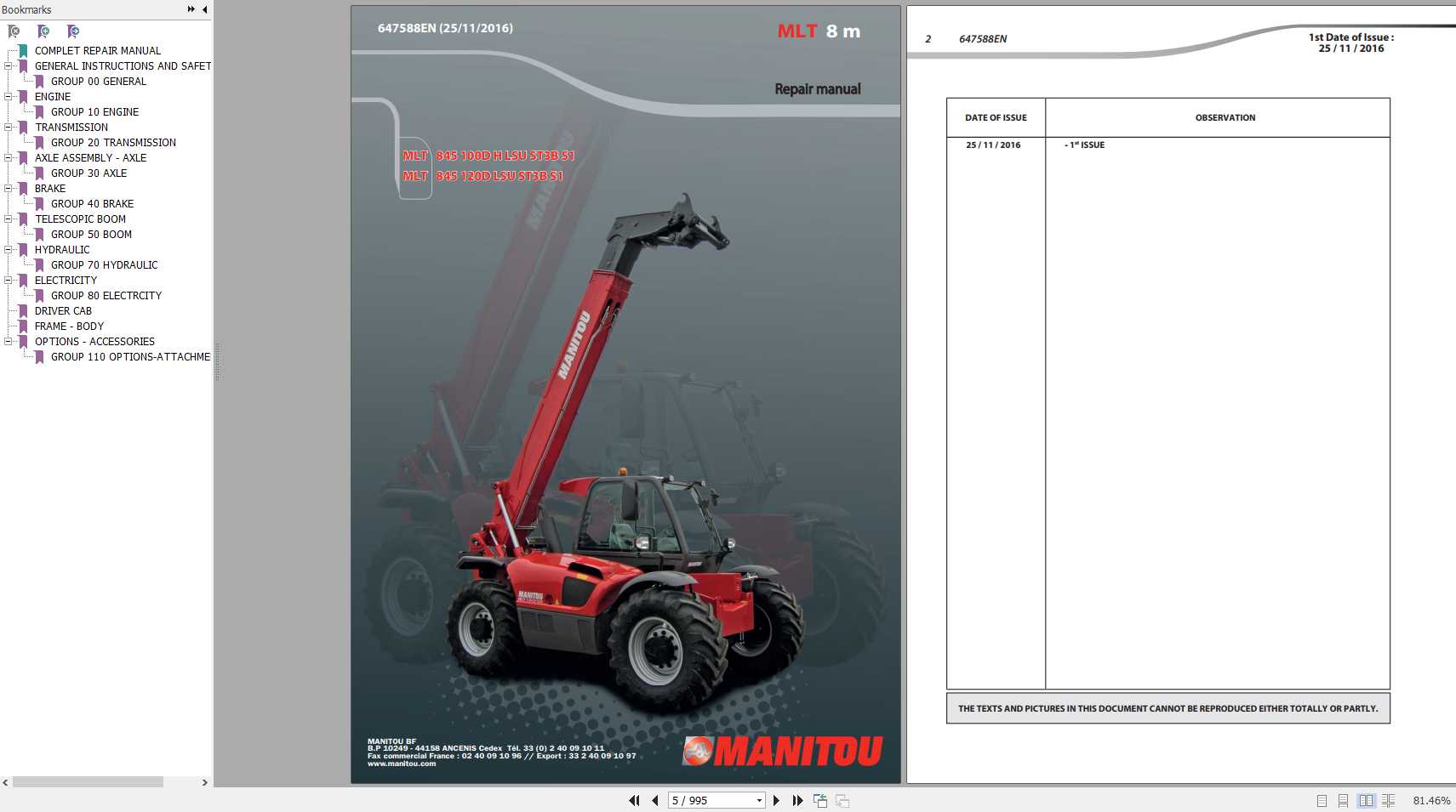 Manitou MLT 845 100D 120D LSU ST3B S1 Repair Manual 647588EN 1
