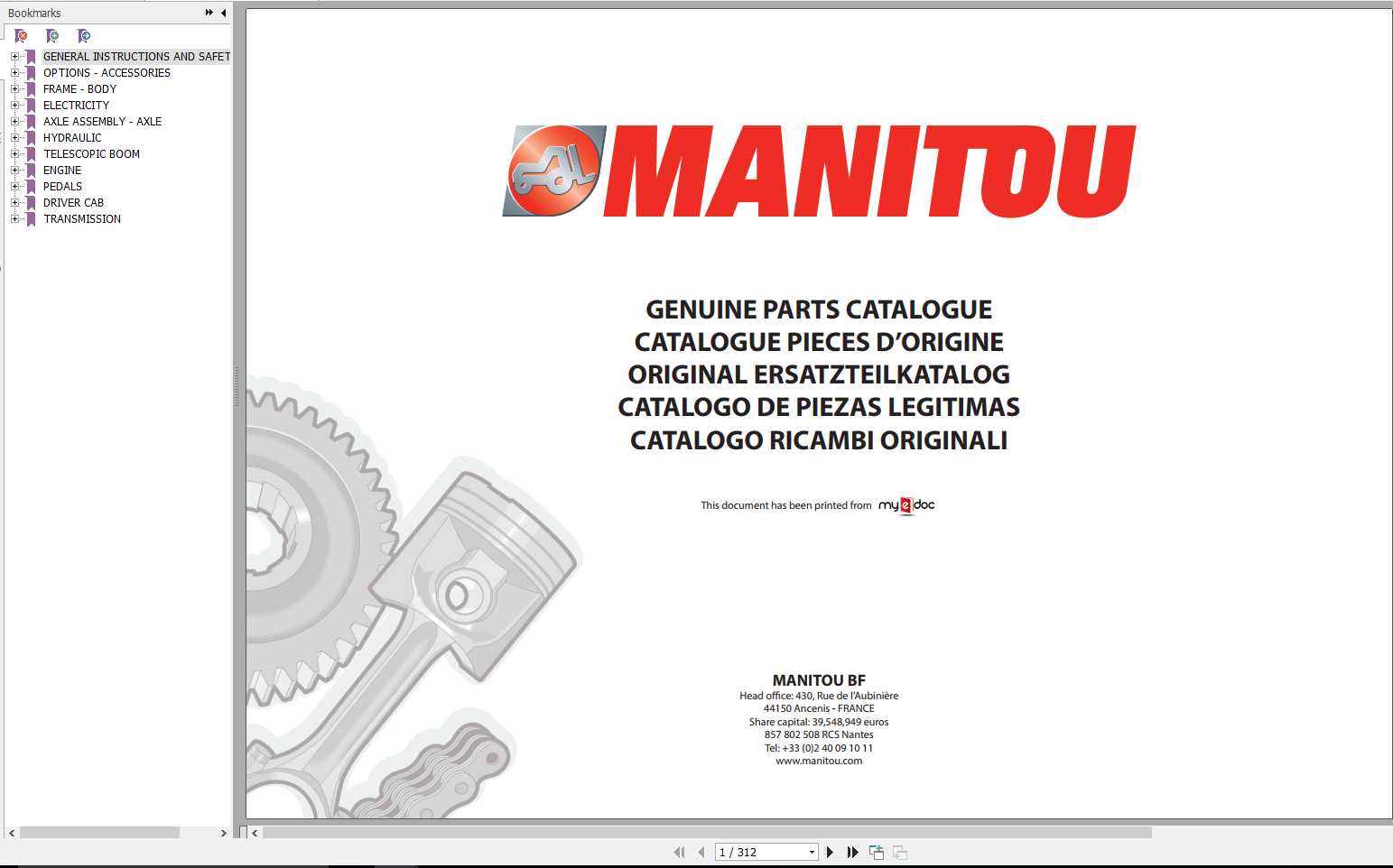 Manitou MLT 845 120 E3 Genuine Parts Catalogue 1