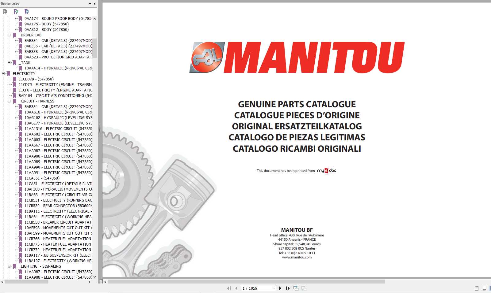 Manitou MLT 940 L 120 LSU S3 E2 Genuine Parts Catalogue 1