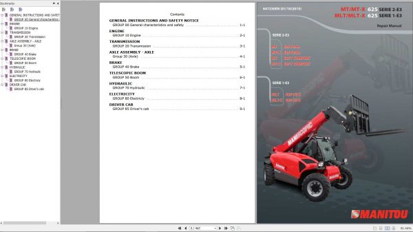 Manitou MLT MLT X 625 75H S1E3 MT MT X 625 Turbo Comfort S2 E3 Repair Manual 647230EN 1
