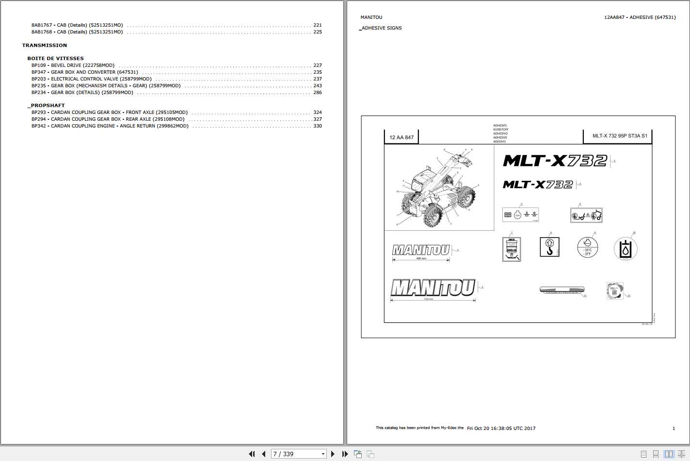 Manitou MLT X 732 95P ST3A S1 Genuine Parts Catalogue 1 1