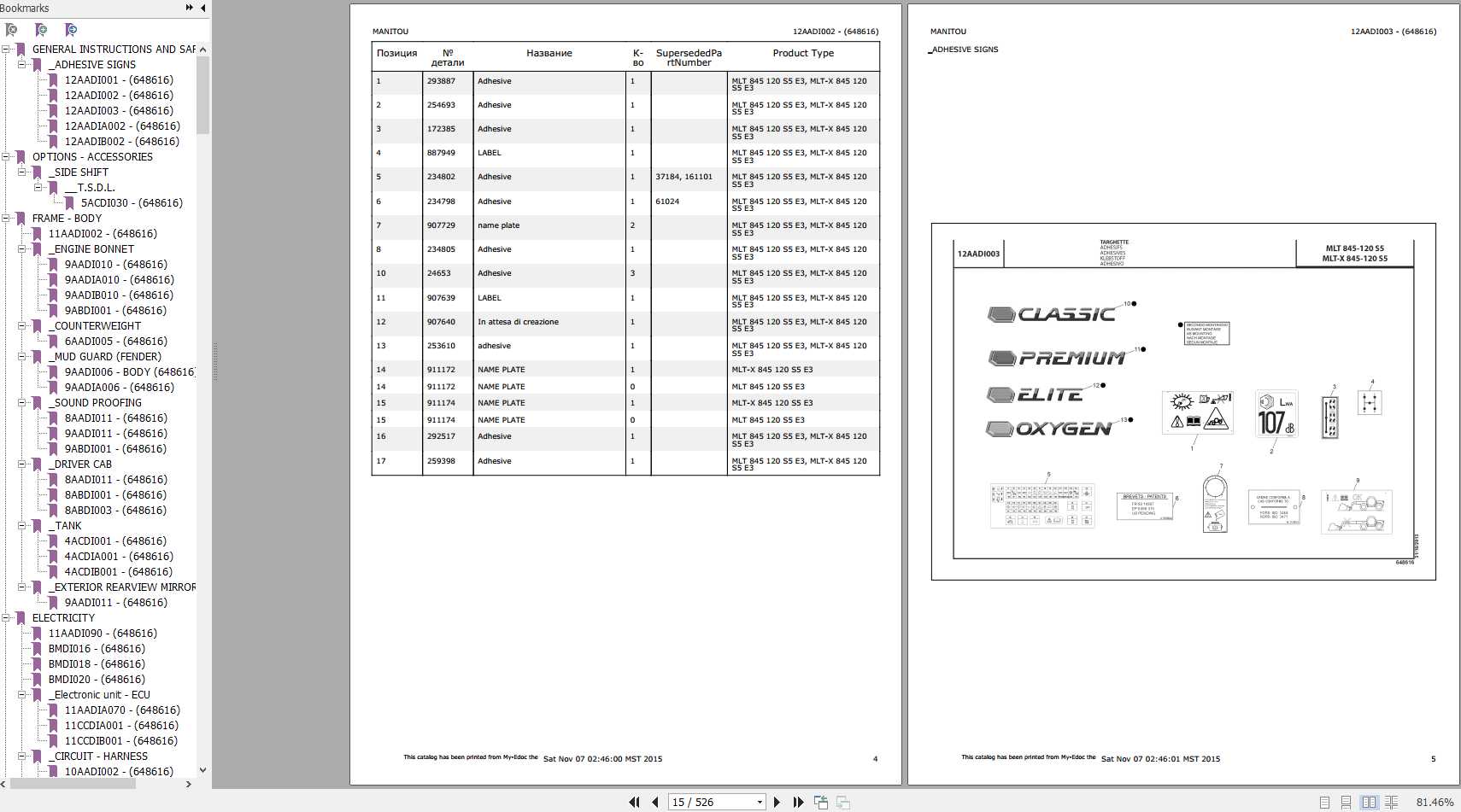 Manitou MLT X 845 120 S5 E3 Genuine Parts Catalogue 648616 1