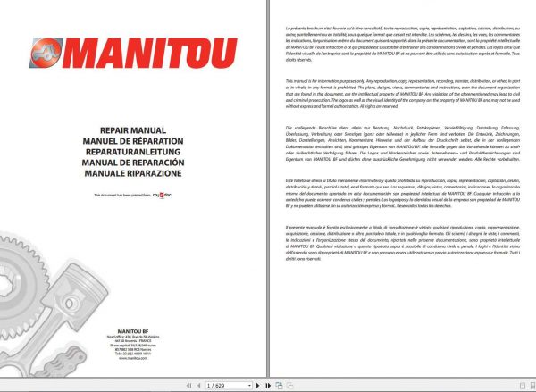Manitou MLT523 MT523 TURBO MONO ULTRA SA Repair Manual 547824EN 1