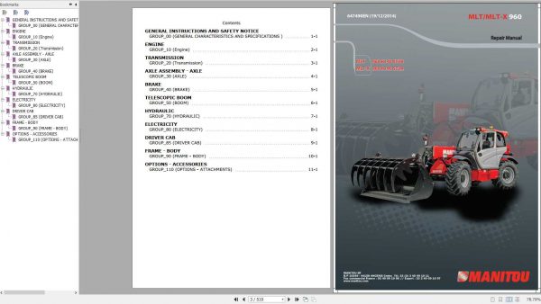 Manitou MLT960 H140 ST3B MLT X960 H140 ST3A Repair Manual 64490EN 1