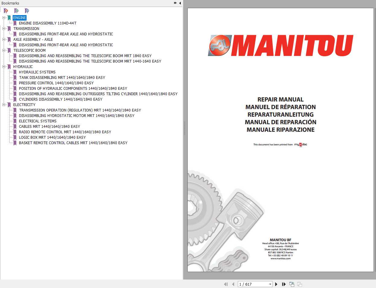 Manitou MRT 1440 1640 1840 EASY Repair Manual 1