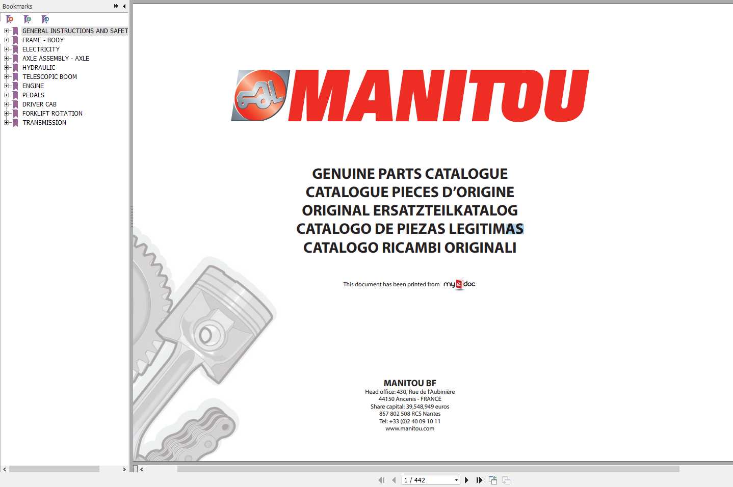 Manitou MRT 1840 Turbo Serie R400 Genuine Parts Catalogue 648493 1