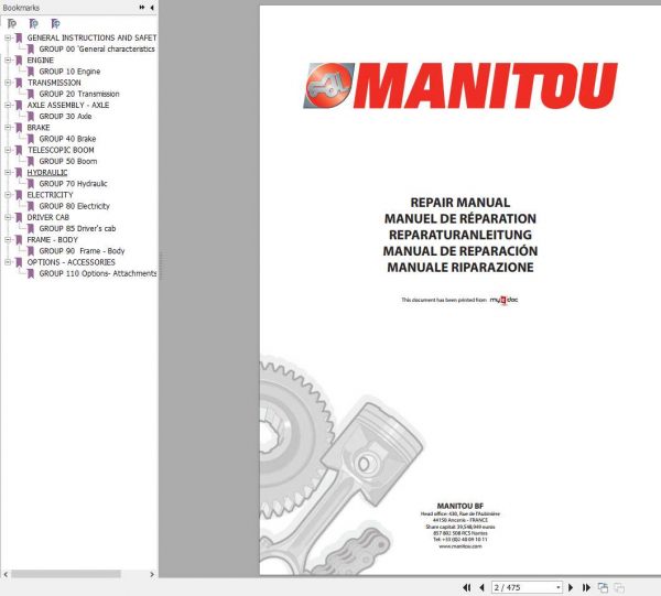 Manitou MRT 3050 PRIVILEGE E3 Repair Manual 647396EN 1