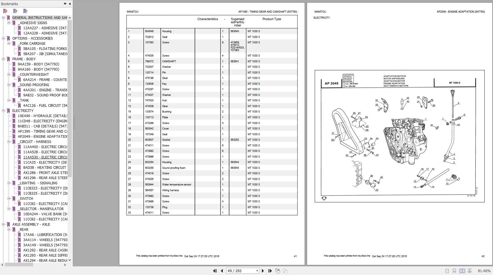 Manitou MT 1030 S Genuine Parts Catalogue