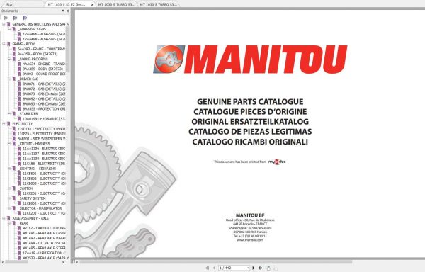 Manitou MT 1030 S TURBO S3 E2 Genuine Parts Catalogues 1