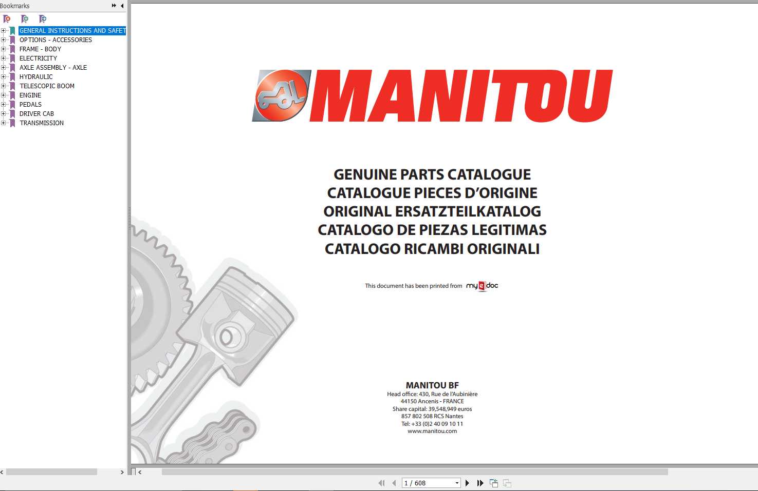 Manitou MT 1235 H S TURBO S2 E2 Genuine Parts Catalogue 1