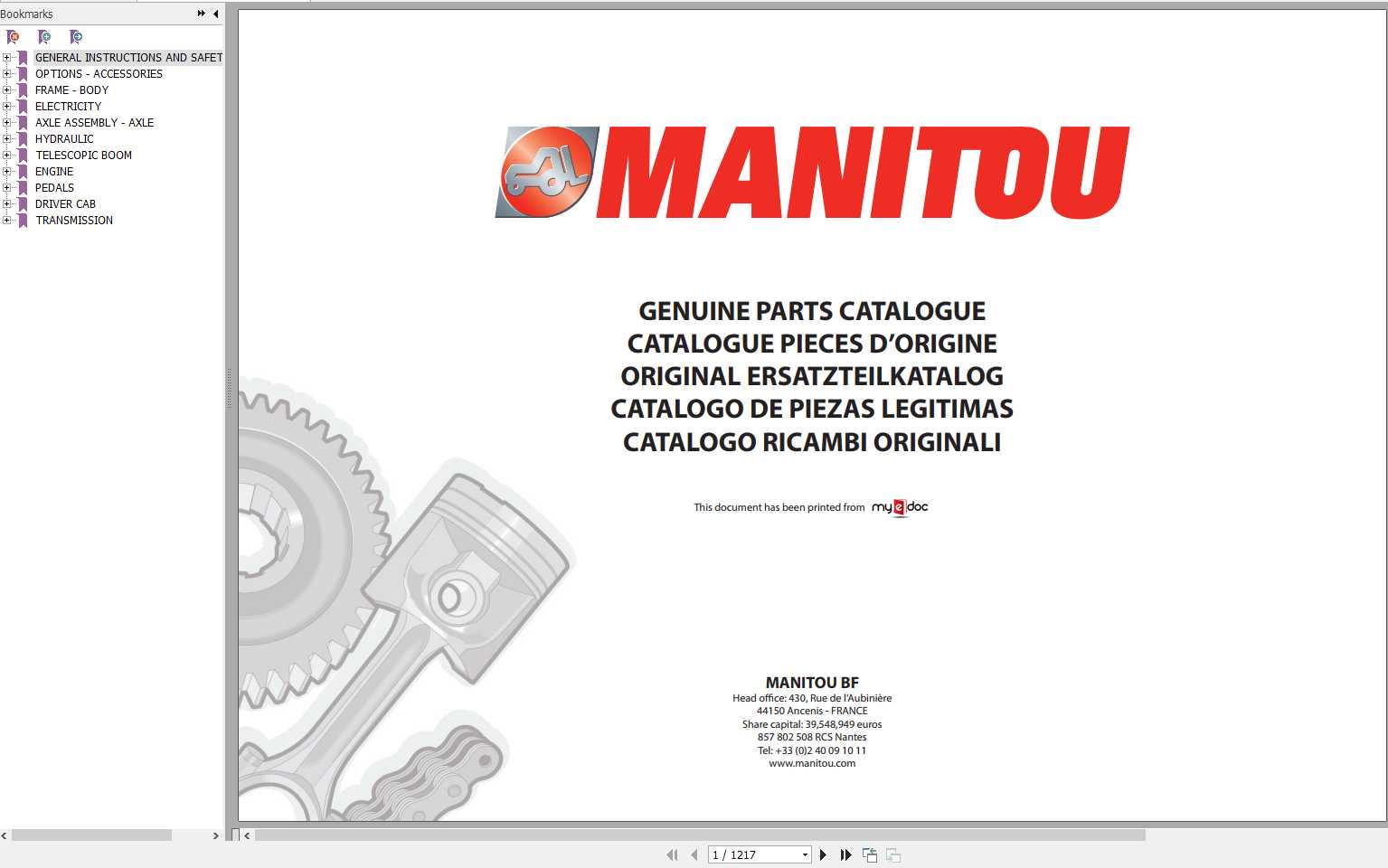 Manitou MT 1235 S TURBO S3 E2 Genuine Parts Catalogue 1