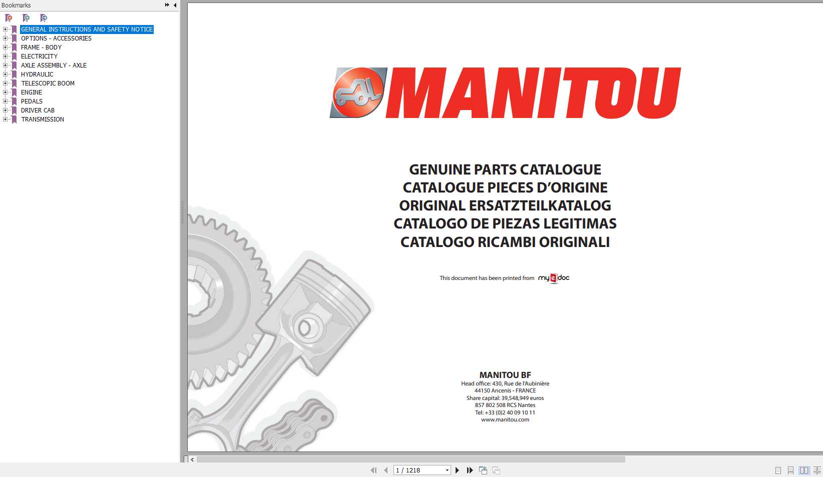 Manitou MT 1240 L Genuine Parts Catalogue 547042 1