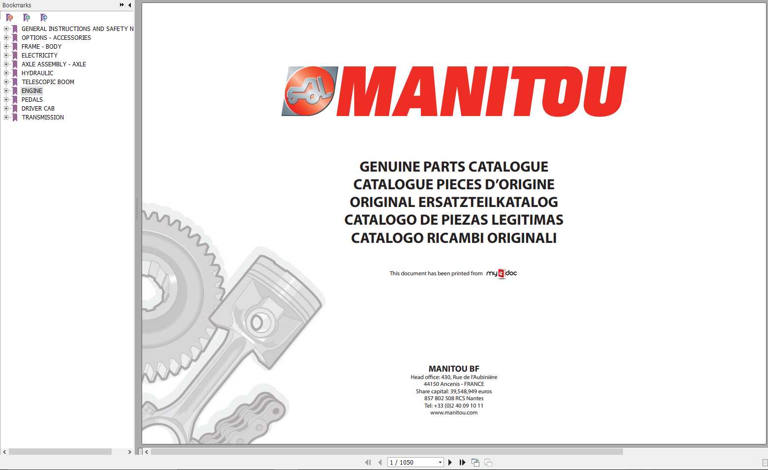 Manitou MT 1330 SL S2 Genuine Parts Catalogue 547751 1