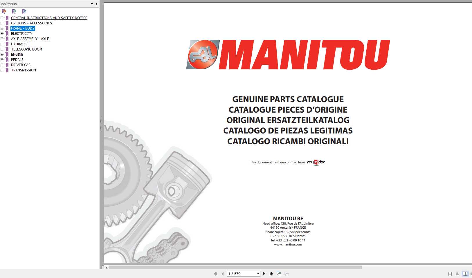 Manitou MT 1335 H A ST3B Genuine Parts Catalogue 647390 1