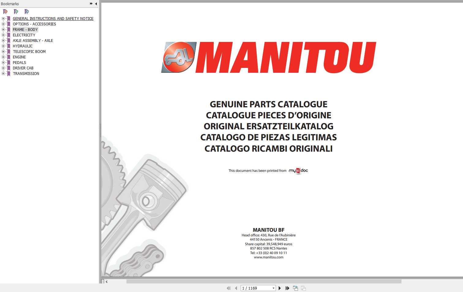 Manitou MT 1335 H SL TURBO MONO ULTRA ORH S2 E2 Genuine Parts Catalogue 547880 1