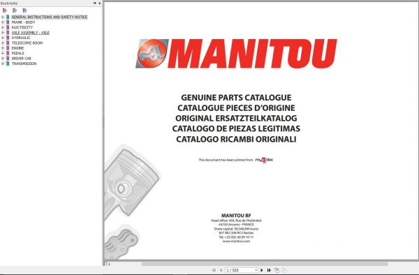 Manitou MT 1335 H SL TURBO ULTRA ORH RC S2 E2 Genuine Parts Catalogue 1