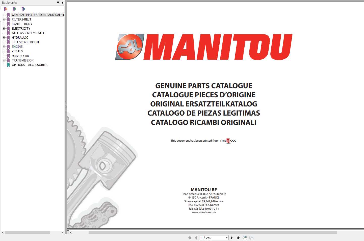 Manitou MT 1440 1840 A 100P ST4 S1 Genuine Parts Catalogue 1