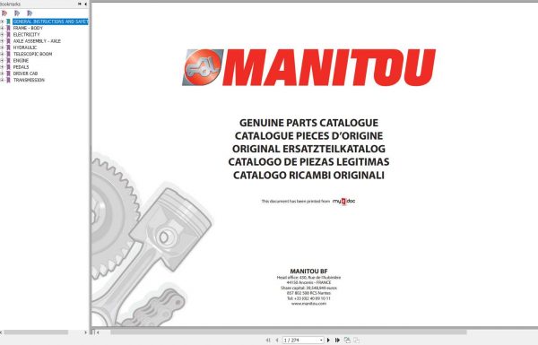 Manitou MT 1440 1840 A ST3B Genuine Parts Catalogue 1