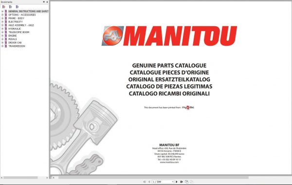Manitou MT 1840 H PRIVILEGE Genuine Parts Catalogue 1