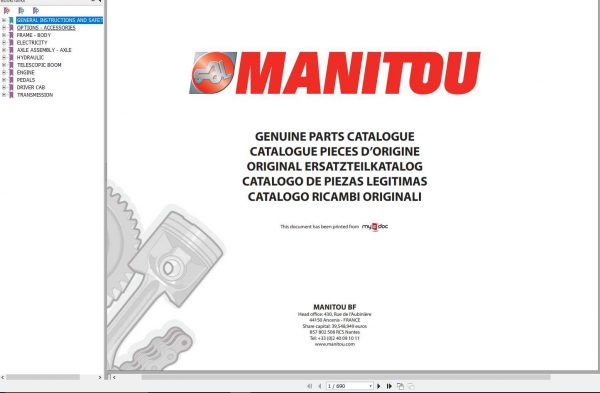 Manitou MT 1840 R PRIVILEGE Genuine Parts Catalogue 1