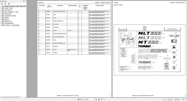 Manitou MT 620 T Evolution SC E3 MLT 523 T Evolution SC E3 Genuine Parts Catalogue 647011 2