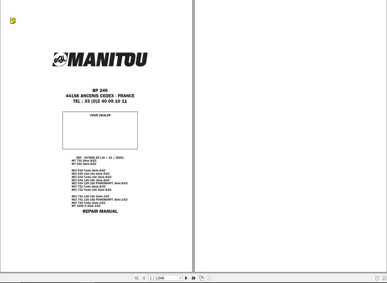 Manitou MT 732 932 1030 MLT 630 634 731 741 Turbo LSU SB E2 Repair Manual 547895EN 1