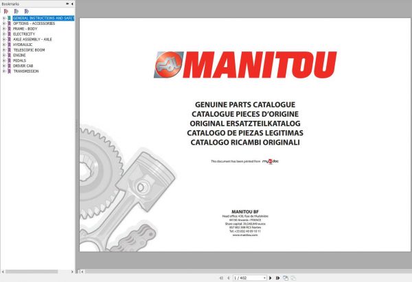 Manitou MT 930 CP CPT 10 10 ULTRA Genuine Parts Catalogue 1