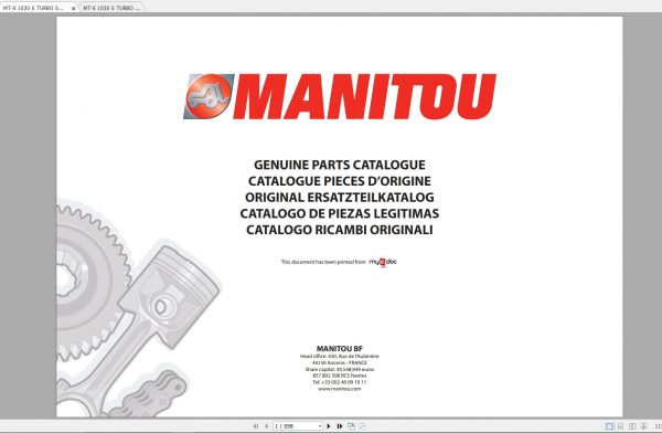 Manitou MT X 1030 S Turbo Genuine Parts Catalogues 1