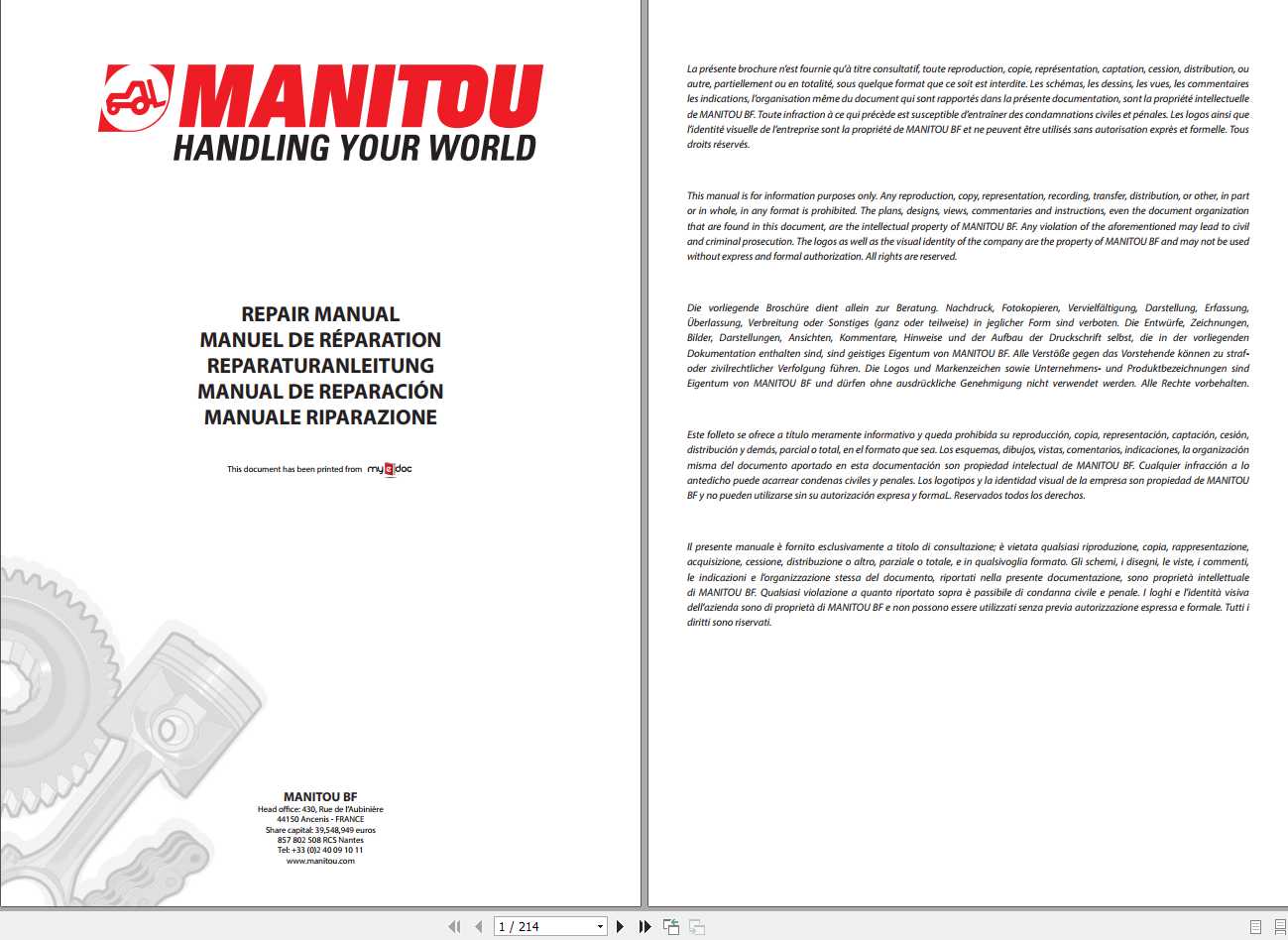 Manitou MT X 1030 S Turbo S4 E3 MT X 732 SD E3 Repair Manual 647376EN 1