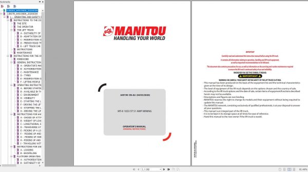 Manitou MT X 1033 ST S1 AWP Mining 649190EN AU 04 03 2020 1