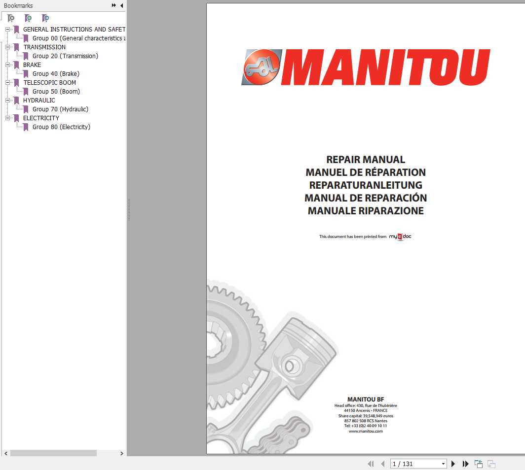 Manitou MT X 1235ST 1440SLT 1740SLT Repair Manual 1