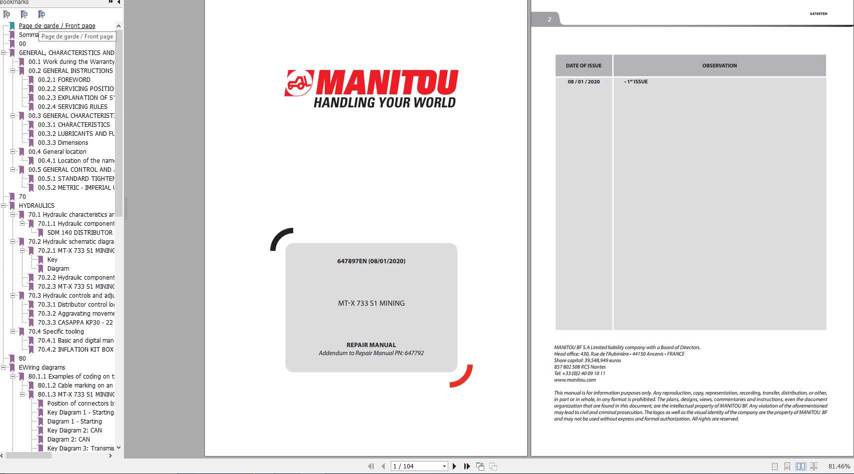 Manitou MT X 733 S1 Mining Repair Manual 647897EN 08 01 2020 1
