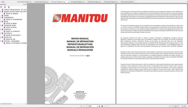 Manitou MT1436 MT1440 MT1840 A B EP H HA PRIVILEGE Repair Manuals 1