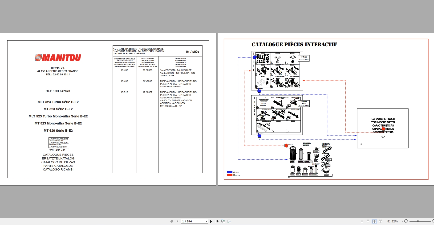 Manitou MT523 MT620 MLT523 Turbo Mono Ultra Serie B E2 Spare Parts Catalogue CD547896 1