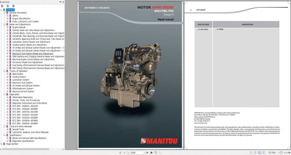 Manitou Motor John Deere 4045 PWL PSS Stage 4 Repair Manual 647546EN 1