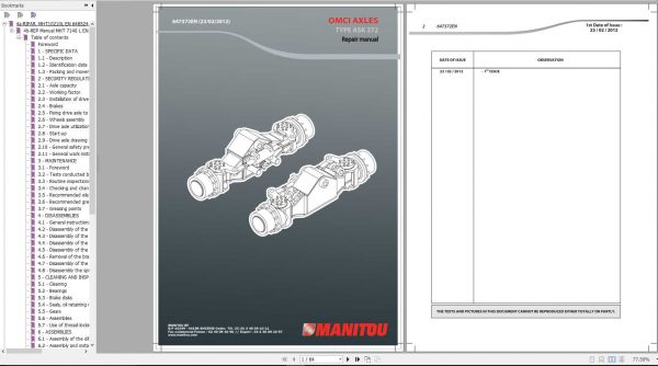 Manitou OMCI Axles Type AS 372 KR Repair Manual 647372EN 1