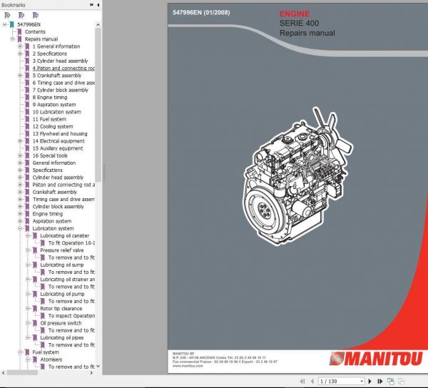 Manitou Perkins Engine Serie 400 Repair Manual 547996EN 1