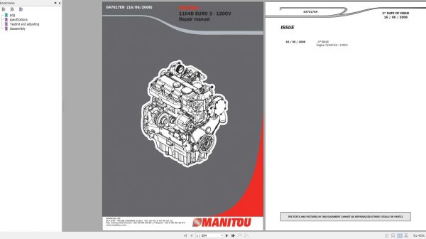 Manitou Perkins Enigne 1104D Euro 3 120CV Repair Manual 647017EN 1