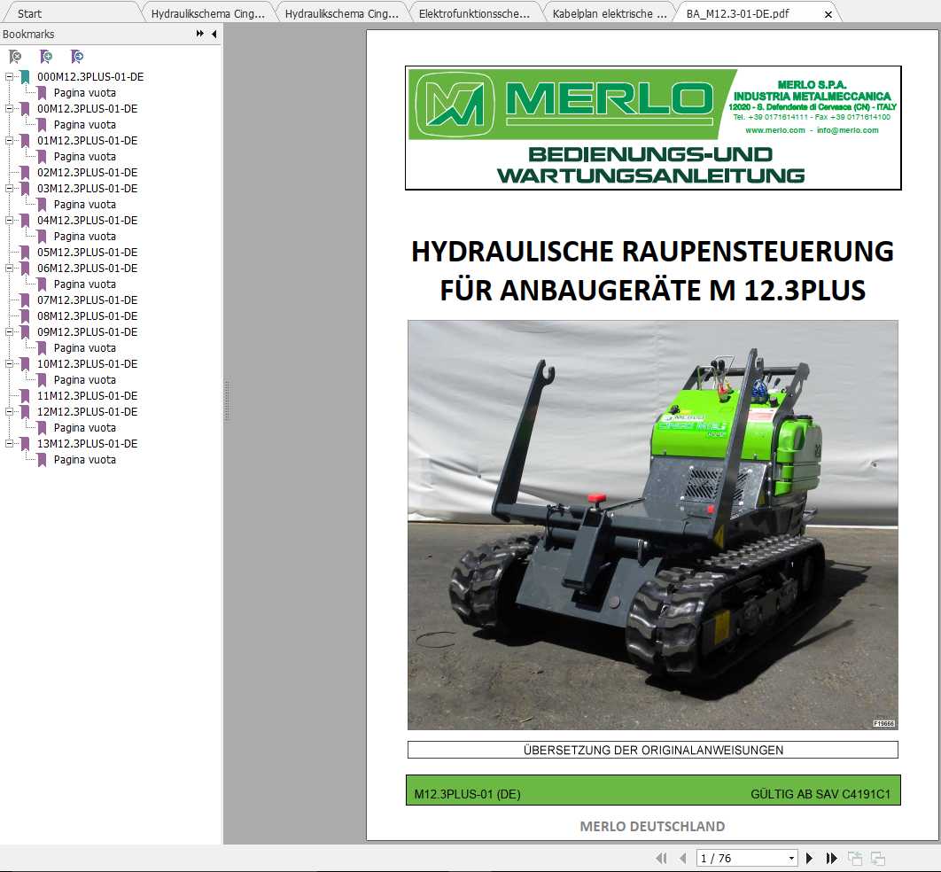 Merlo CINGO SERIE 3 Service Manual Hydraulic Electrical Diagram DE 1