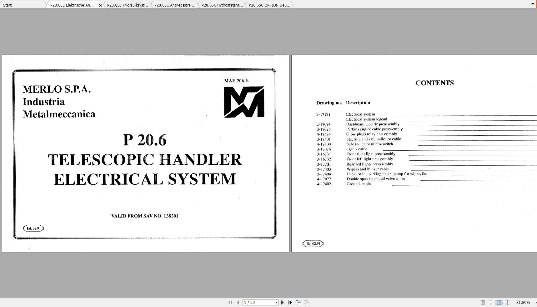 Merlo Panoramic P20.6SC Drive Train Hydraulic Electrical Manual EN 1