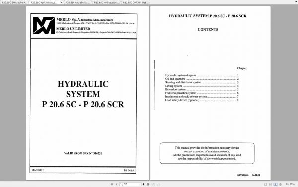 Merlo Panoramic P20.6SC Drive Train Hydraulic Electrical Manual EN 2