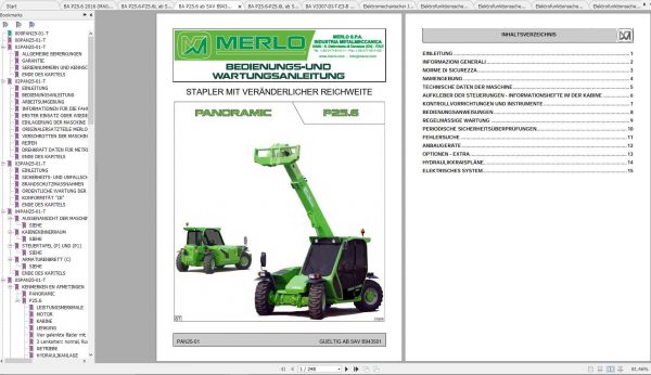 Merlo Panoramic P25.6 Service Manual Mechanic Manual Hydraulic Electrical Diagram DE 1