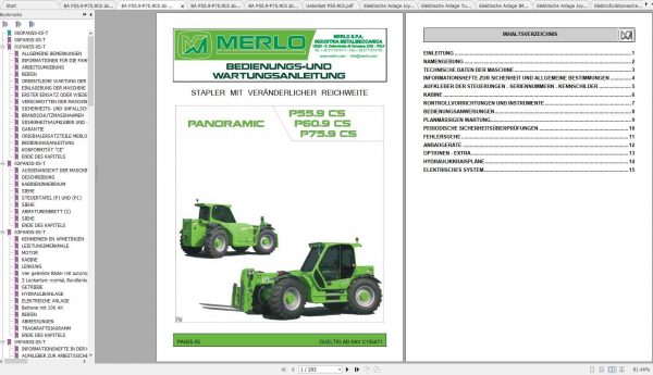 Merlo Panoramic P55.9 P75.9 CS Service Manual Mechanic Manual Hydraulic Electrical Diagram DE 1