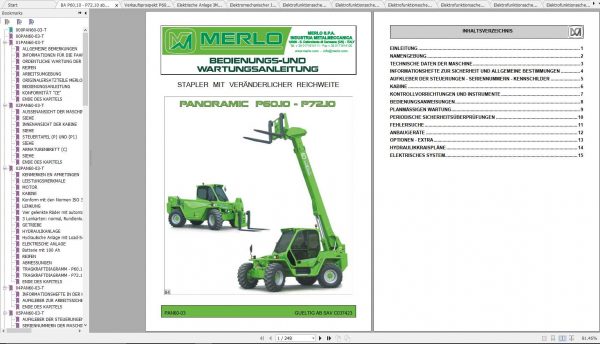 Merlo Panoramic P60.10 P72.10 IMS Service Manual Mechanic Manual Hydraulic Electrical Diagram DE 1