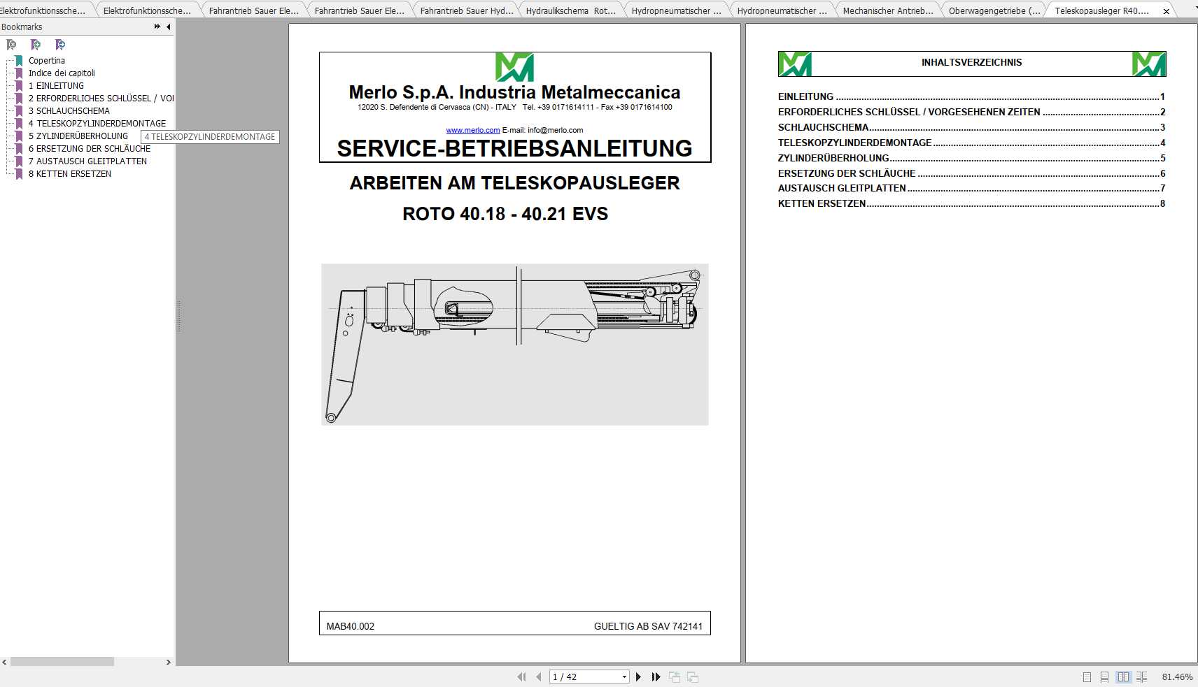 Merlo ROTO EVS R40.18 R40.21 AB SAV 841341 Service Mechanic Manual Hydraulic Electrical 1