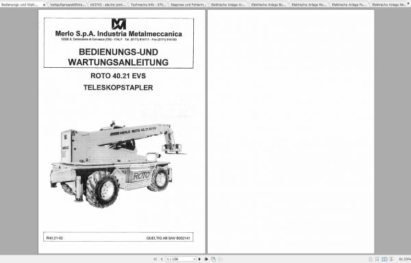 Merlo ROTO EVS R40.18 R40.21 AB SAV 841341 Service Mechanic Manual Hydraulic Electrical 2