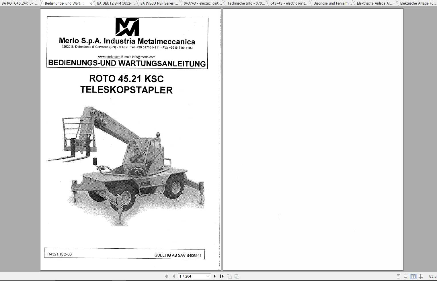 Merlo ROTO KSC R45.19 R45.21 Service Manual Mechanic Manual Hydraulic Electrical Diagram DE 1
