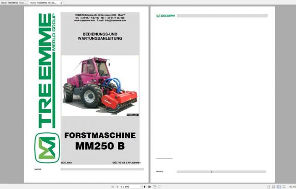Merlo TREEMME MM250B Operating Maintenance Manual Parts Manual DE 1